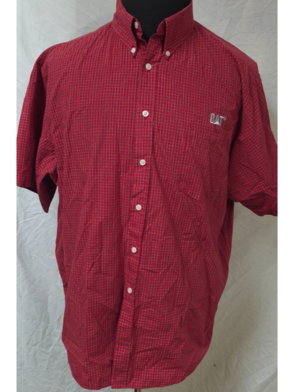 Fashion Seal CAT Caterpillar Mens XL Red Check Short Sleeve Logo Work Shirt